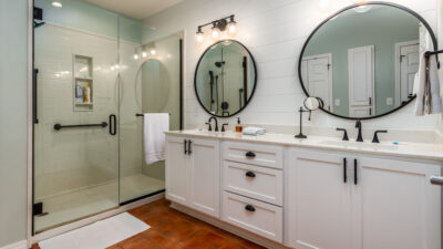 005 Grandma's Condo Master Bathroom with Double Vanity and Shower Stall