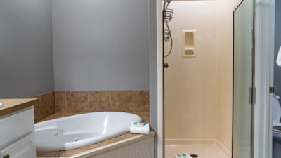 Bayou Heron #2B Master Bathroom with Corner Tun and Shower Stall